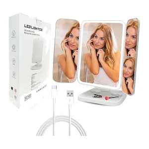 مرآة مكياج LED ثلاثية الطي